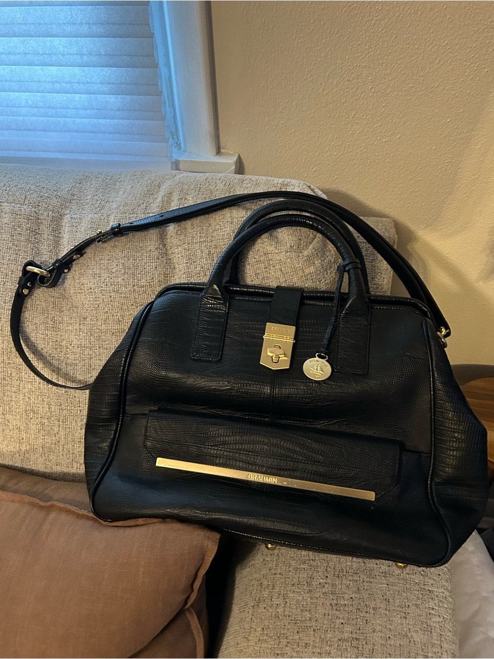 BRAHMIN BRISTOL Framed MELBOURNE BLACK LEATHER Carryall SATCHEL DOCTOR BAG